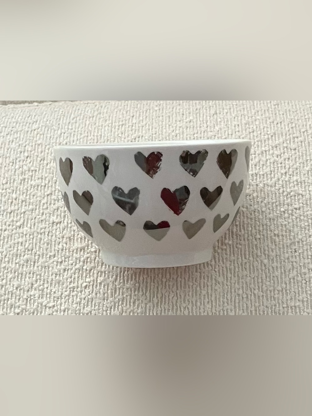 West Elm With Love Silver Heart White Ceramic Heart Cutout Bowl